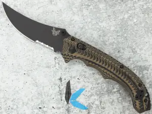 Benchmade Mini Bedlam 865SBK AXIS Folding Knife, S90V Graphite Black Cerakote Scimitar Combo Black, Black G-10 Handle