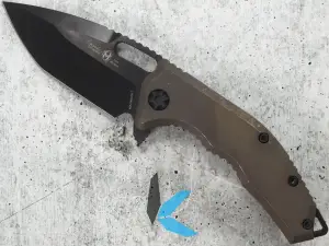 Heretic Knives H009-6A-TIBRZ Medusa Manual Tanto, Antique Bronze Titanium Handle