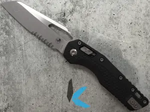 Microtech 210T-11 PMBK MSI Tri-Grip Polymer Blk, Stonewash Partial Serrated