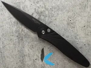 Protech 3437 Newport Black Handle with 3D Wave MOP Button, Black Blade