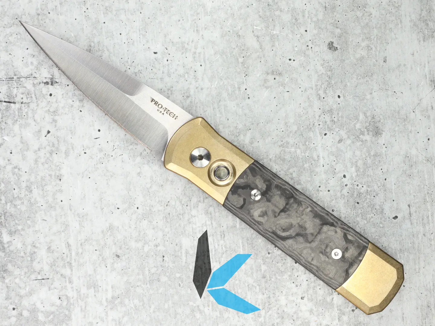 Protech 7114-Camo Godson Limited Stonewash Solid Bronze AL Handle Camo Fat Carbo