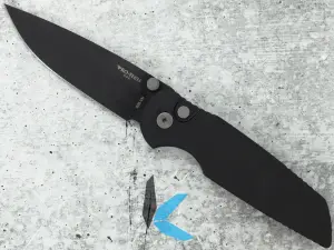 Protech INT103 TR-3 Integrity Solid Black Handle, DLC Black S35VN Blade