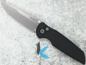 Protech INT105-Reptile TR-3 Integrity Reptile Text. Blk Handle SW S35VN Blade w/Dbl Thumb Studs Wide DCC