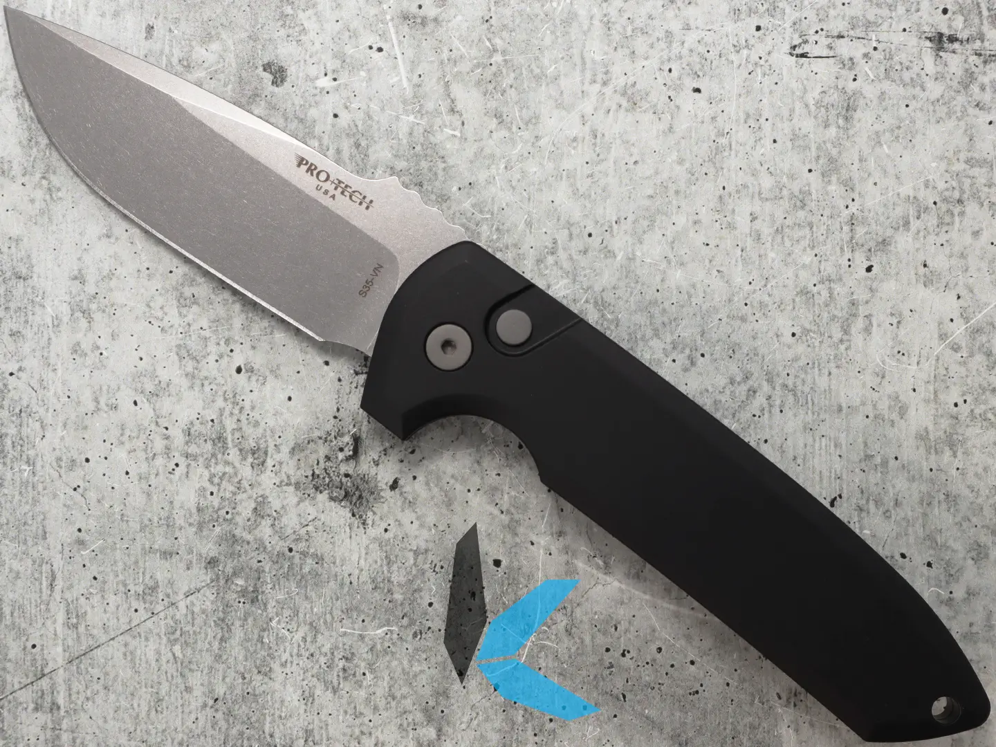 Protech LG301 Rockeye Auto Solic Black Handle, Stonewash S35VN Blade