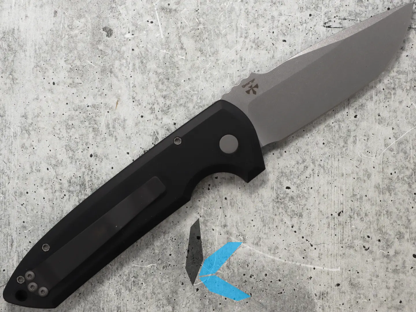 Protech LG301 Rockeye Auto Solic Black Handle, Stonewash S35VN Blade - Image 2