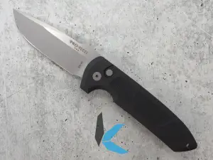 Protech LG305 Rockeye Auto, Black Handle w/ Knurling, Stonewash Blade