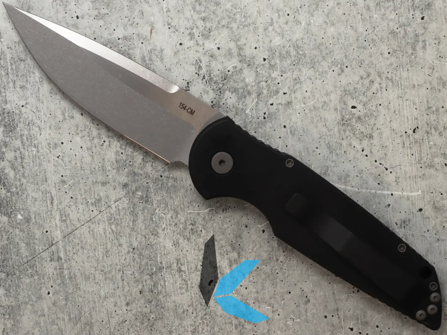 Protech TR-3 L-1 Left Handed Black Handle with Grooves, Stonewash Blade