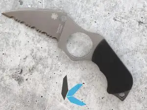 Swick 5 Fixed Blade Knife 2.73in LC200N Serrated Wharncliffe Blade Boltaron Sheath Black G10 Handle