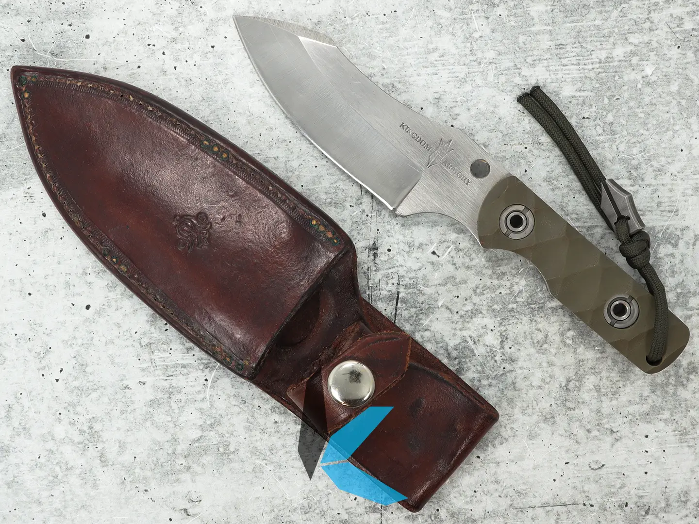 Used Kingdom Armory Bos Fixed Blade with S30V Blade and Leather Sheath