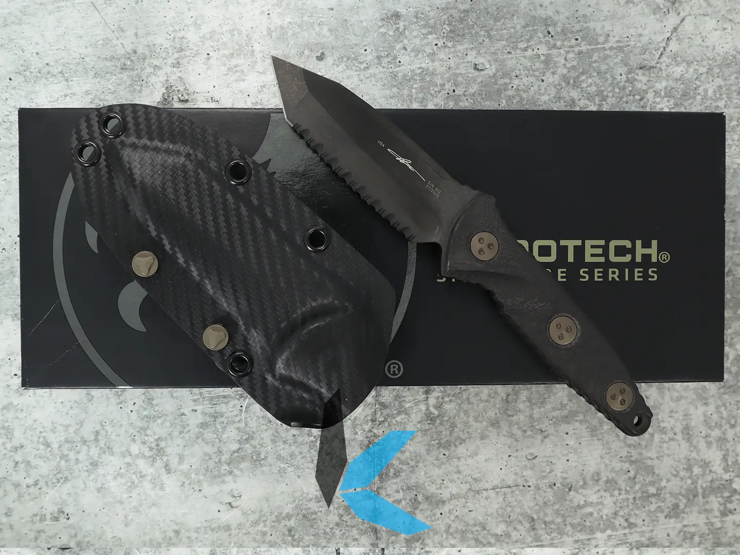 Used Microtech 114M-3DLCCFS Socom Alpha Mini T/E with Box and Sheath