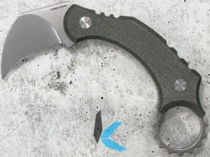 Vosteed Knives, D0201 Dirty Girl Karambit, 14C28N Stonewash Blade, Green Micarta