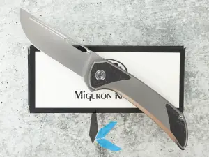 Used Miguron Knives Pagos with M390 Blade and Titanium with Carbon Fiber inlays handle with box