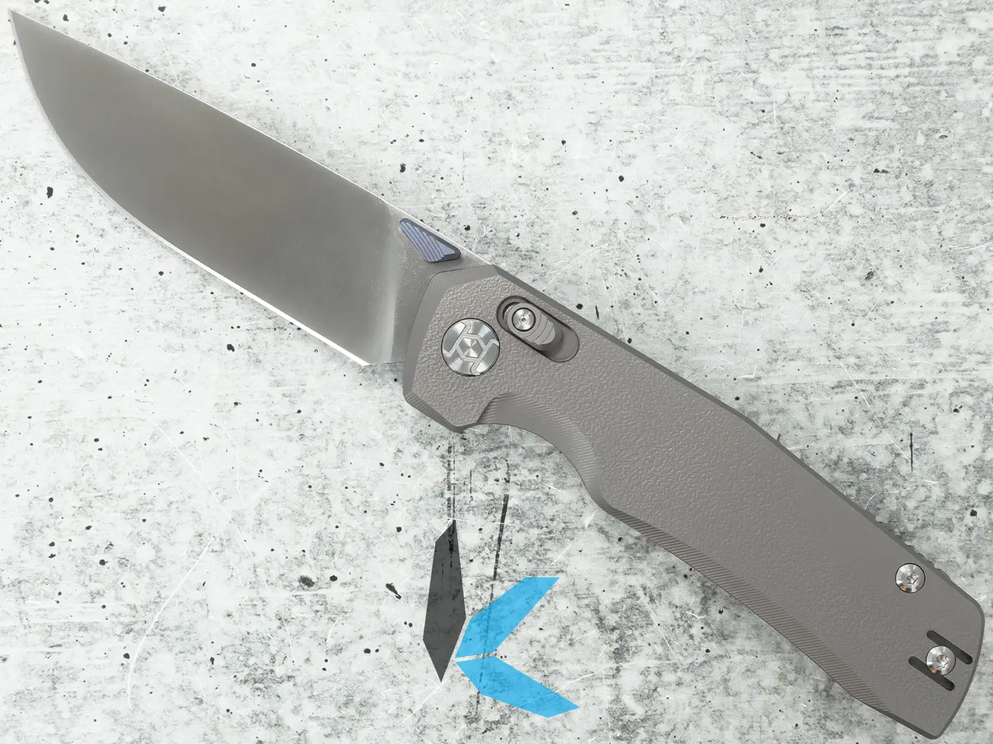 Kunwu Knives X703T K-TAO XT 4, Satin Elmax Steel Blade, Gray Titanium Handle