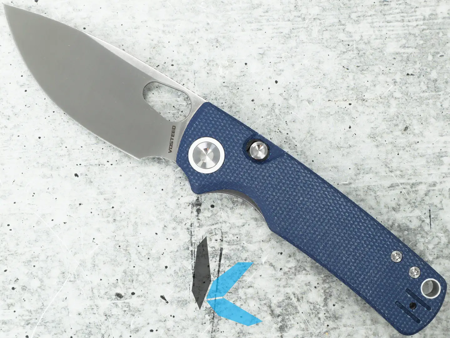 Vosteed Porcupine A2605 14C28N Satin Blade Blue Micarta Handle