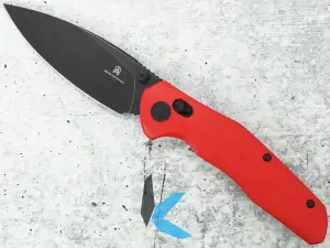 Bestechman BMK02J Ronan Black Stonewashed 14C28N Blade, Red G10 Handles