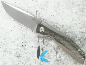 Used Kansept Mini Accipiter Front Flipper, OD Green Micarta and Titanium Handles no Box