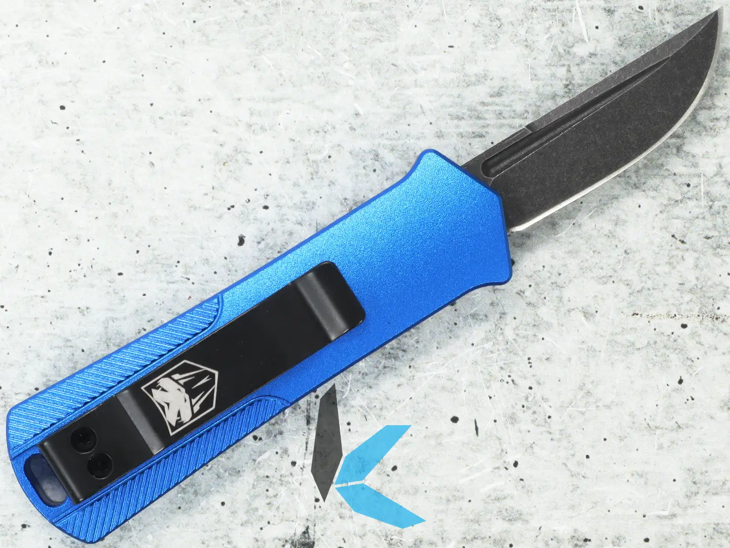 CobraTec Knives 952 OTF Knife, 1.75" SW D2 Steel Blade, Blue Handle, CALI952BLUDNS - Image 2