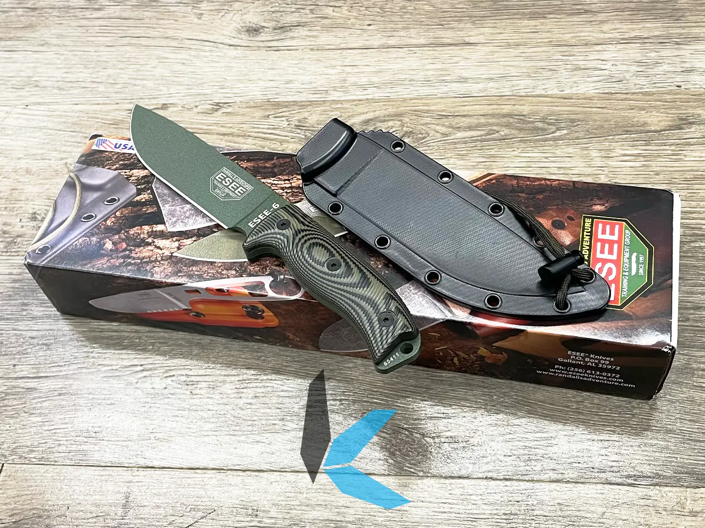 Used ESEE ESEE-6POD-003 OD Green Plain Edge, Black G10 Handles with Box