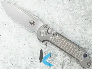 Microtech 1136-10FRMS2 LUDT T/E Marfione Select Stonewash Finish, Stonewash Finish Frag Pattern Titanium w/ Blue Titanium Accent