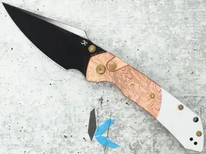 Kansept T1034B2 Fenrir Sparrow Knife, Blackwash 154CM Blade, Gray Aluminum & G10 with Copper Foil Handle