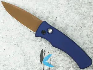 Protech DUKE2103-LTD Heritage Duke 2-Navy Blue Aluminum Handle, FDE PVD Magnacut Blade, Black Lip Pearl Button