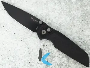 Protech INT1106 Integrity "Relic" Textured Black Handle, DLC Black Magnacut Blade with Blasted Double Thumb Studs