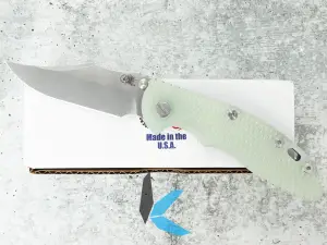 Used Hinderer XM-18, 3.5" S45VN Bowie Blade, Non Flipper Tri-Way, Stonewash Blue, Translucent Green G10