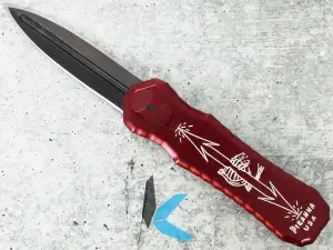 Used Piranha Excalibur Double Action OTF, Red with Black Tactical Blade no Box