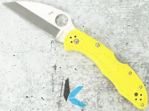 Used Spyderco Salt 2 Folding Knife, Wharncliffe Plain Edge, Yellow FRN Handles no Box