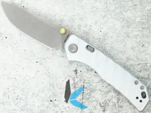 Vosteed A1614 Marten 154CM Stonewash Blade, Light Blue Aluminum Handle