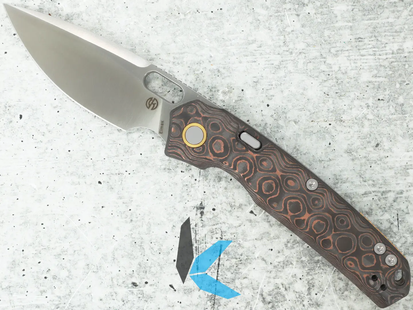 Vosteed A2207 Psyop Elmax Satin Blade, Uni-Copper Fatcarbon Handle