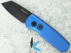 Protech R5203-BLUE Runt 5 Blue Handle, DLC Black 20-CV Reverse Tanto Blade
