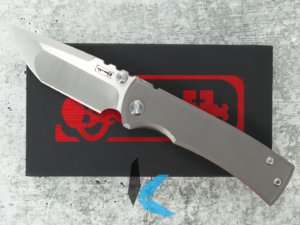 Used Chaves Redencion Street Folding Knife Tanto Blade, Stonewash, Titanium Handles with Box